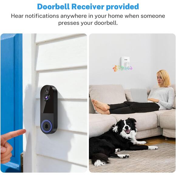 Wireless Video Doorbell Camera with Receiver, AI Detection, 2-Way Talk, 2.4G - Picture 4 of 8